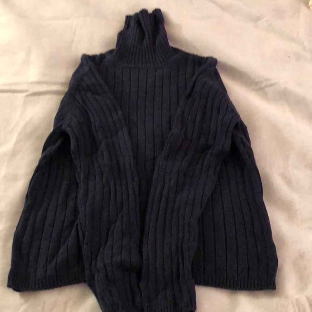 Navy blue turtleneck sweater.